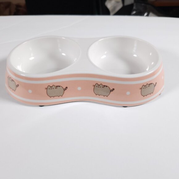 Pusheen Double Cat Food Bowl Feeder Base Pink White Meow Pet NO METAL BOWLS - Picture 1 of 12